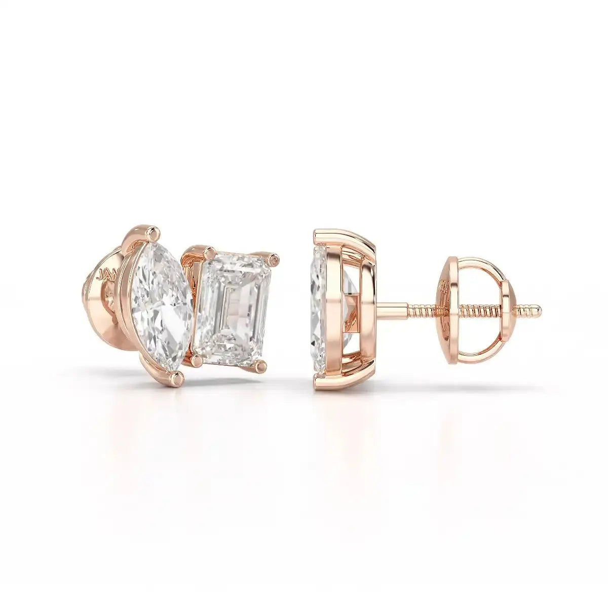 2.1 CT Emerald and Marquise Cut Lab Diamond Duo Stud Earring Jama Jewels