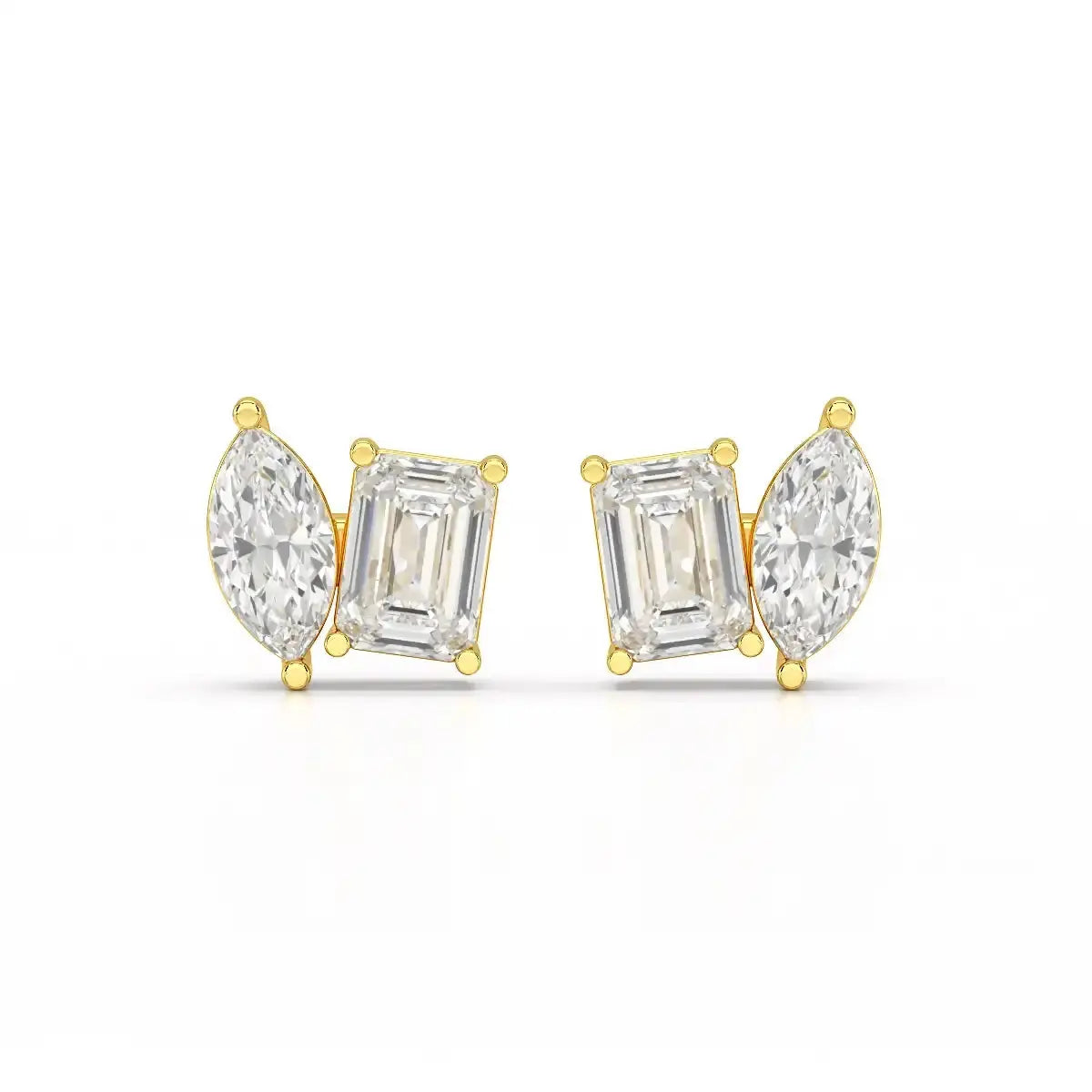 2.1 CT Emerald and Marquise Cut Lab Diamond Duo Stud Earring Jama Jewels