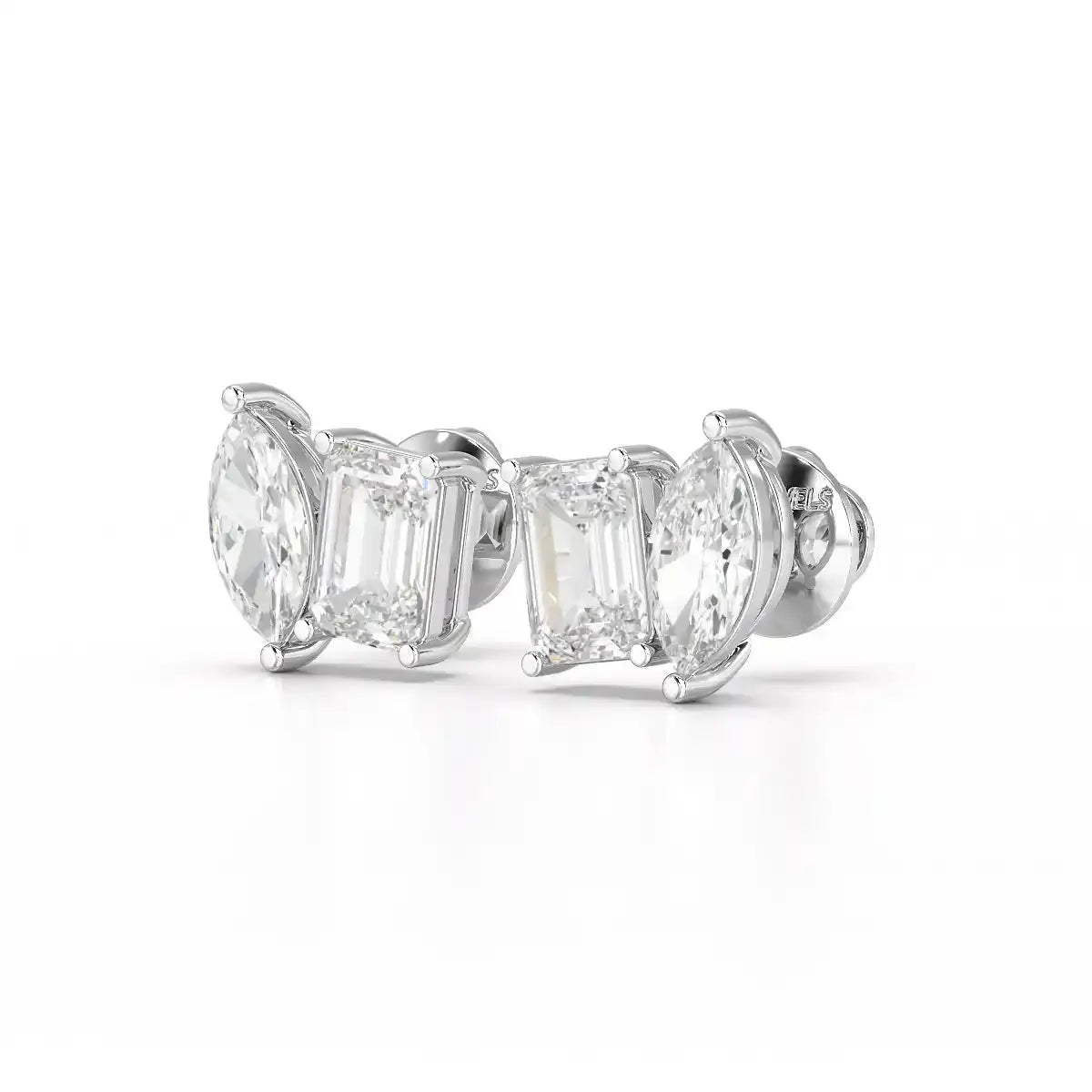 2.1 CT Emerald and Marquise Cut Lab Diamond Duo Stud Earring Jama Jewels