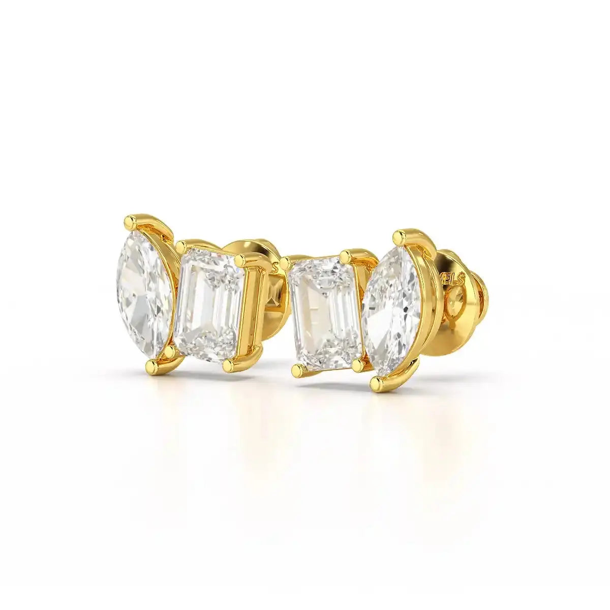 2.1 CT Emerald and Marquise Cut Lab Diamond Duo Stud Earring Jama Jewels