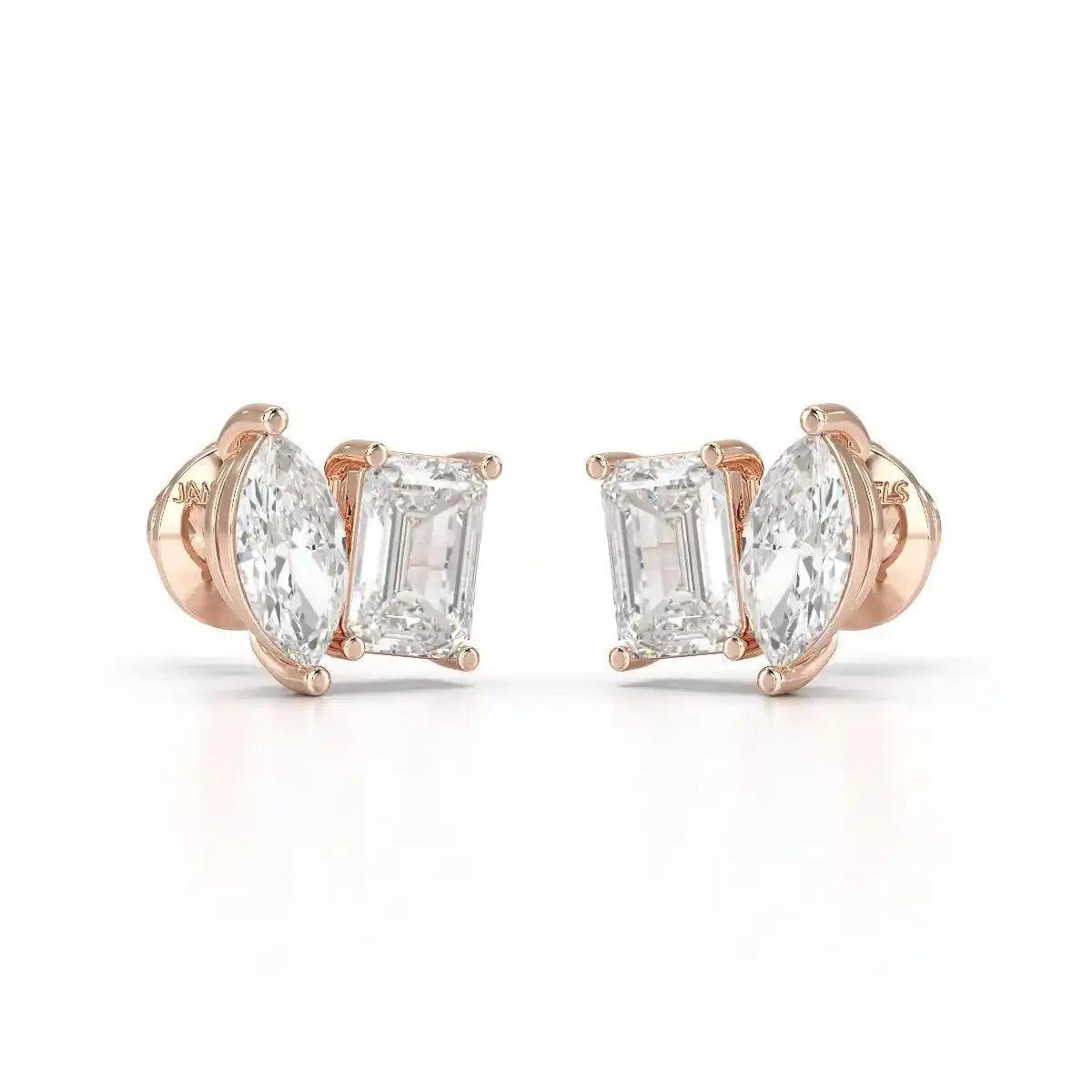 2.1 CT Emerald and Marquise Cut Lab Diamond Duo Stud Earring Jama Jewels