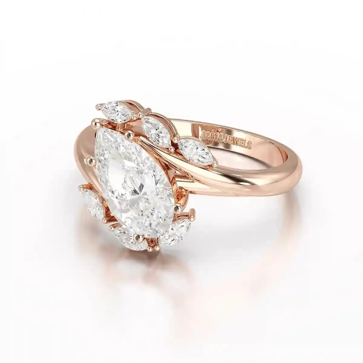 1.7 CT Pear Cut Lab Diamond Ring with Marquise Side Stones Jama Jewels