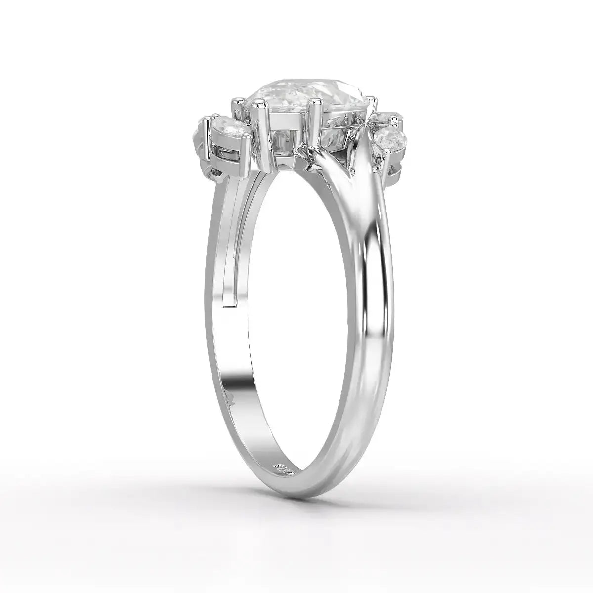1.7 CT Pear Cut Lab Diamond Ring with Marquise Side Stones Jama Jewels