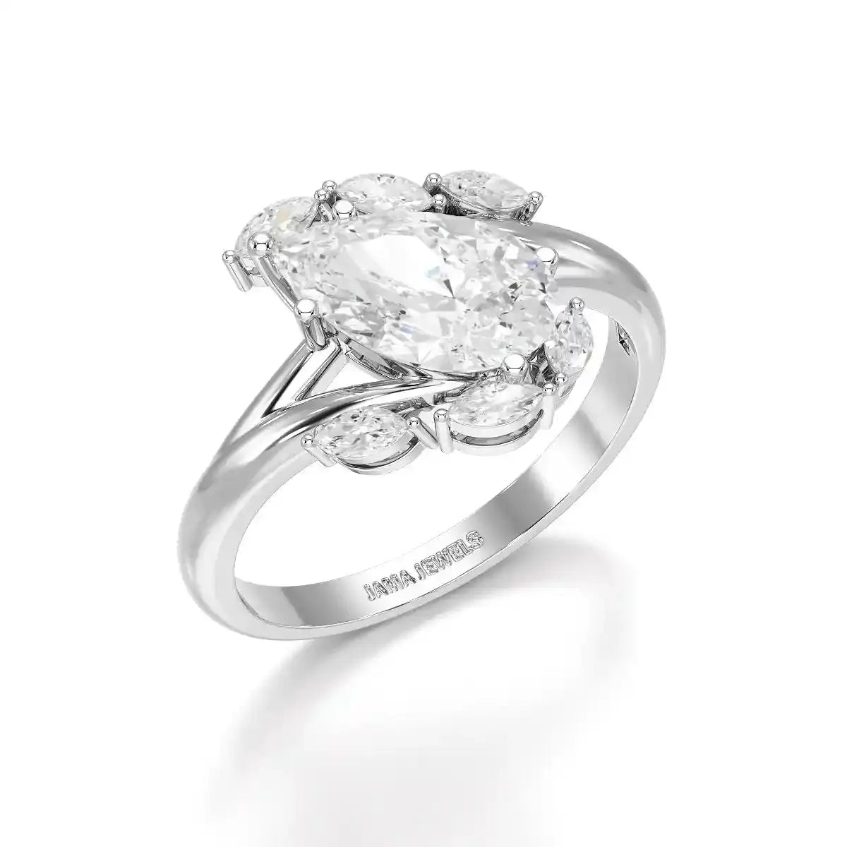 1.7 CT Pear Cut Lab Diamond Ring with Marquise Side Stones Jama Jewels