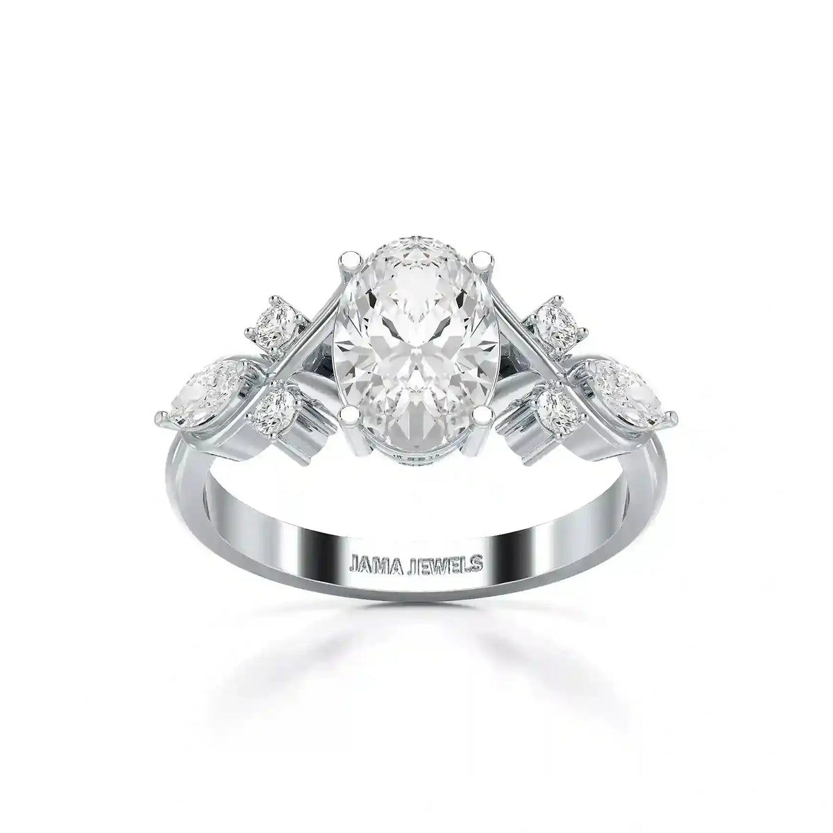 1.80 CT Oval Cut Sideways Ring with Marquise & Round Side Diamonds Jama Jewels