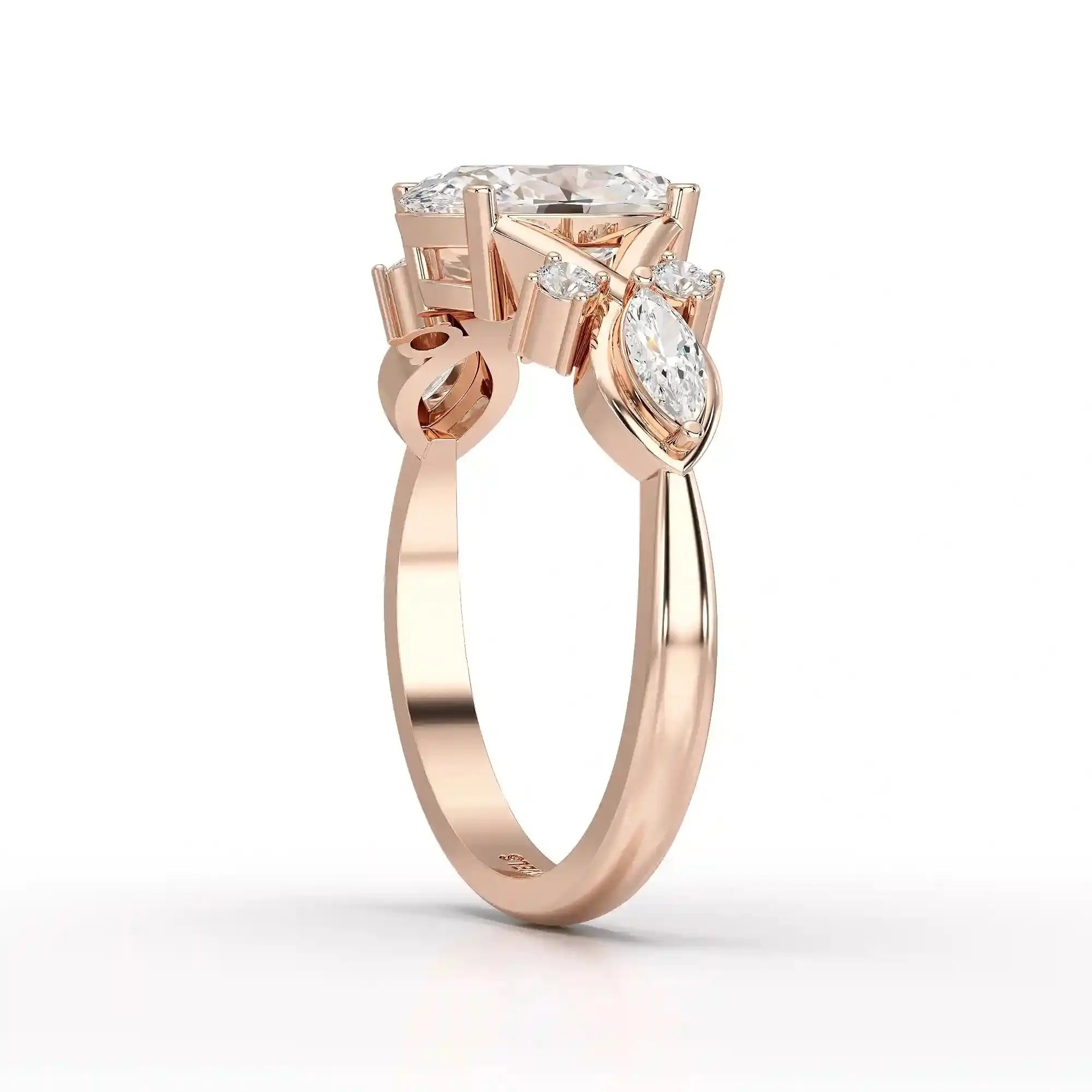 1.80 CT Oval Cut Sideways Ring with Marquise & Round Side Diamonds Jama Jewels