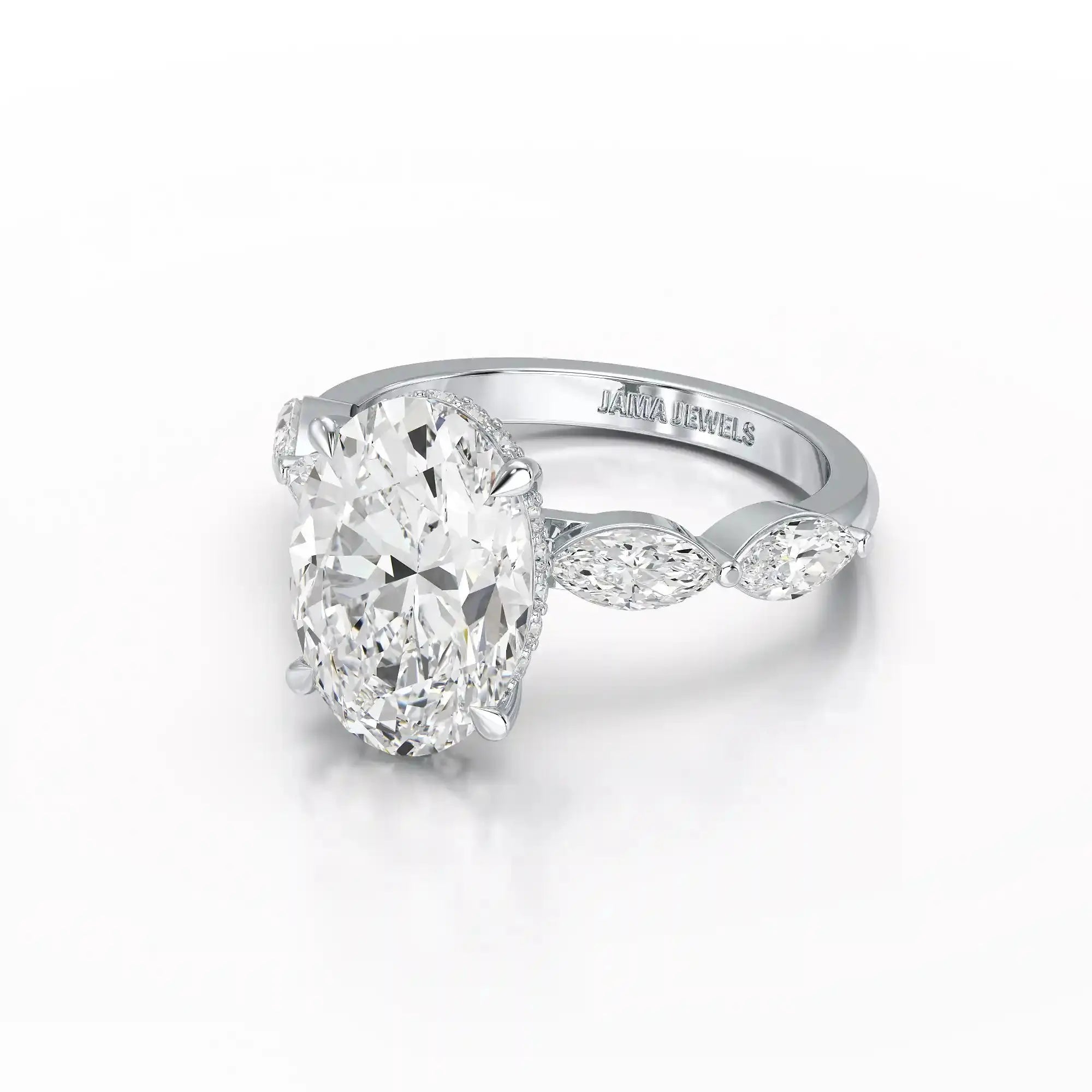 3.40 CT Oval Cut Ring with Marquise & Round Cut Side Diamonds Jama Jewels