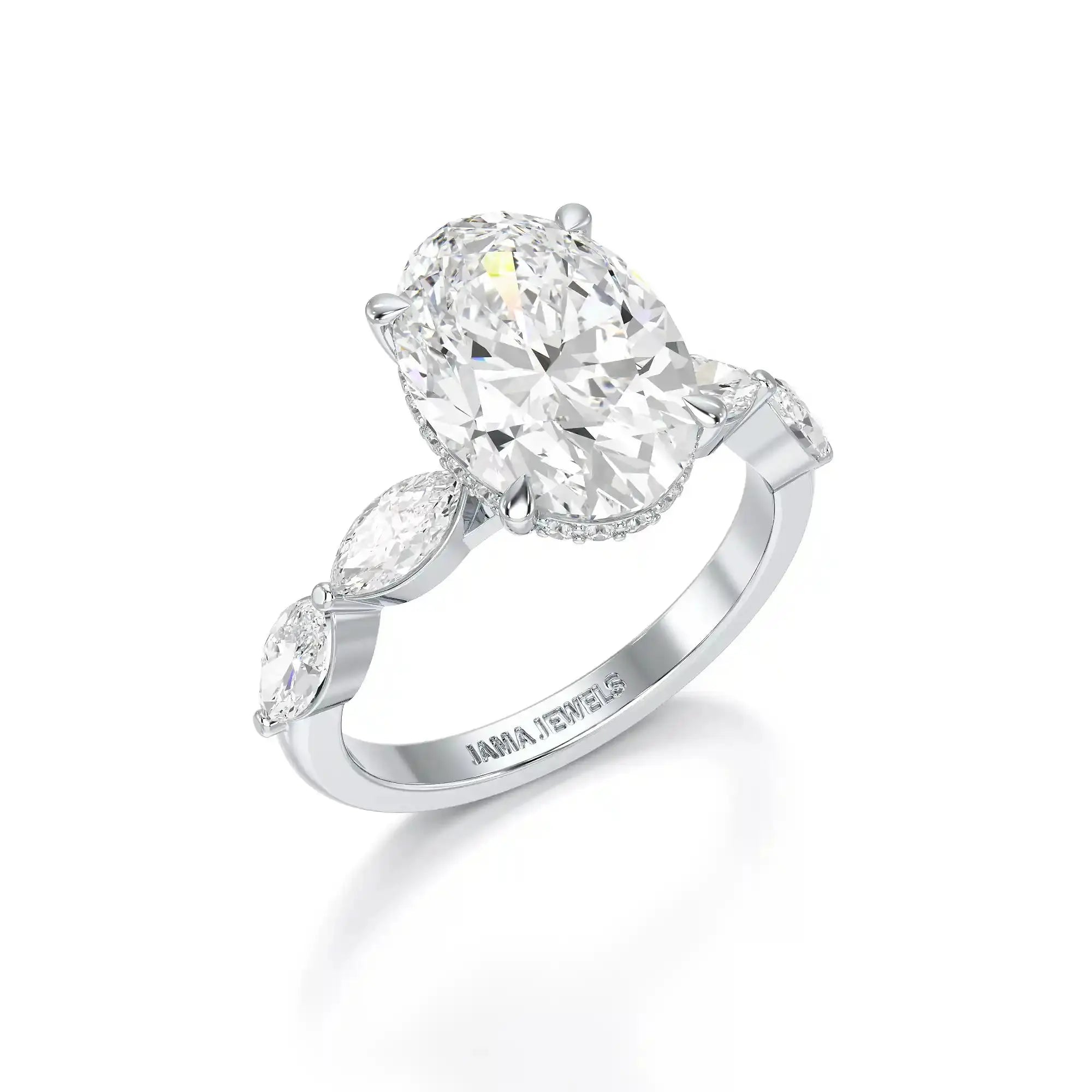 3.40 CT Oval Cut Ring with Marquise & Round Cut Side Diamonds Jama Jewels