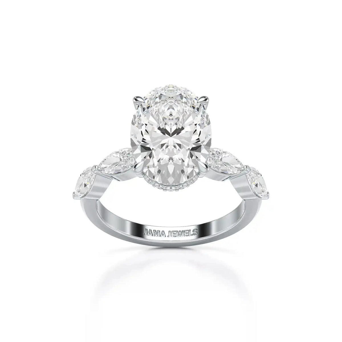 3.40 CT Oval Cut Ring with Marquise & Round Cut Side Diamonds Jama Jewels
