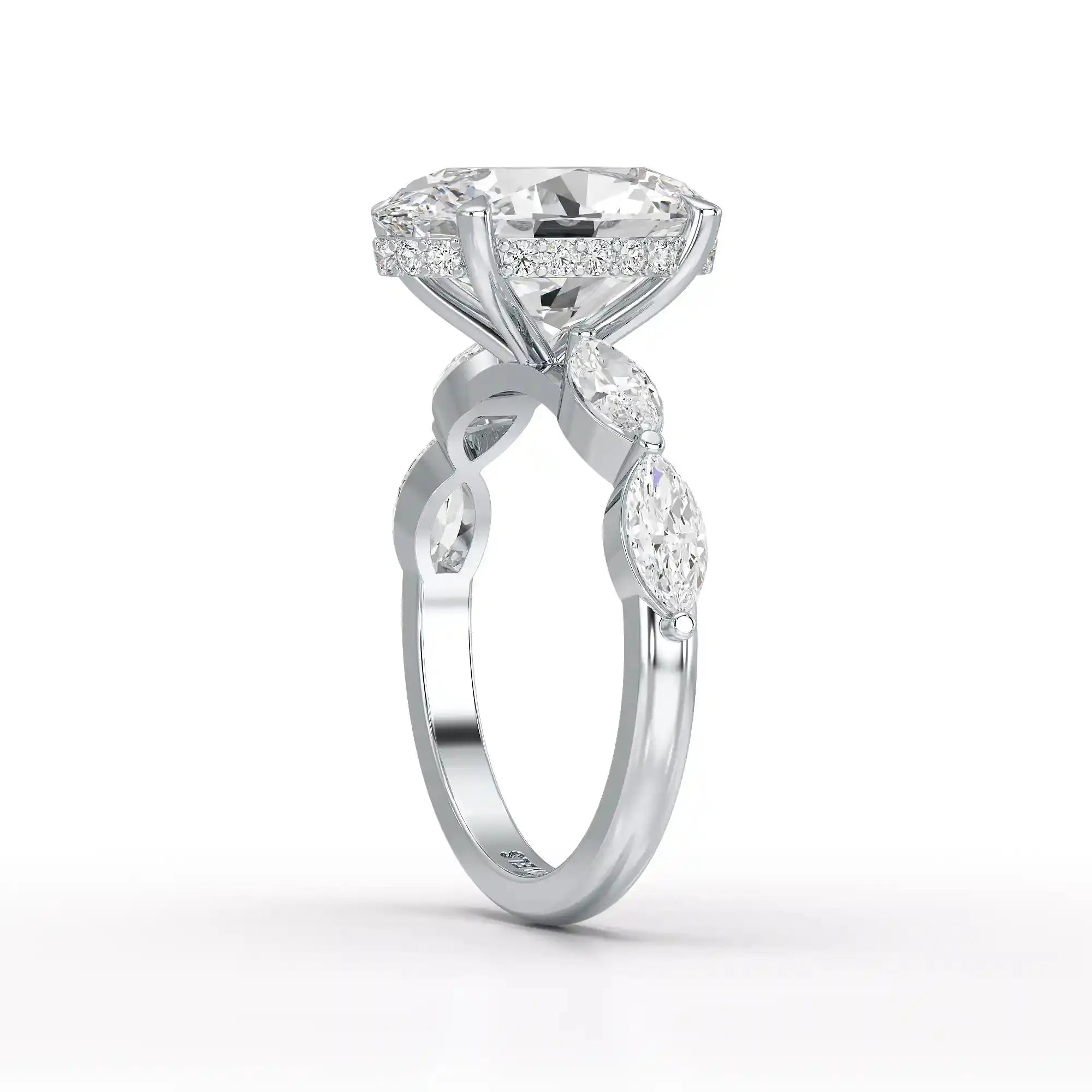 3.40 CT Oval Cut Ring with Marquise & Round Cut Side Diamonds Jama Jewels
