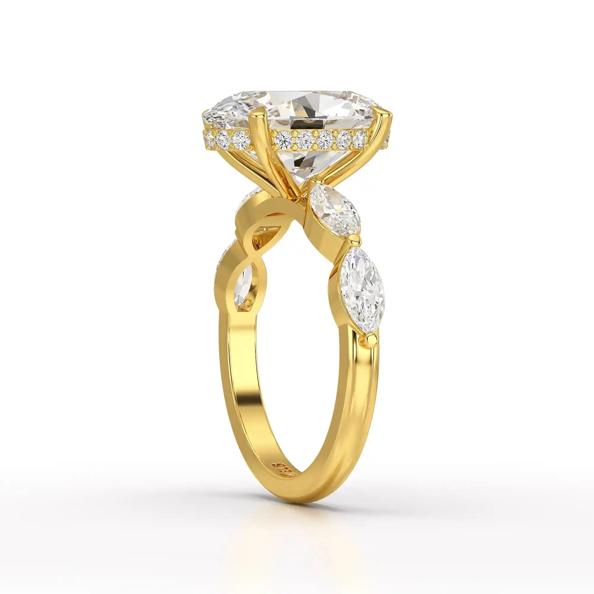 3.40 CT Oval Cut Ring with Marquise & Round Cut Side Diamonds Jama Jewels