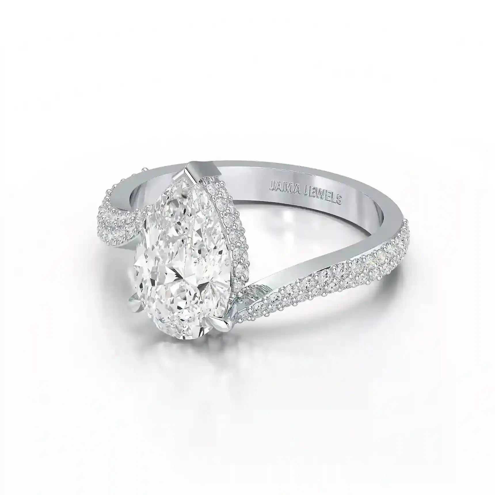2.55 CT Pear Cut Twisted Ring with Round Diamonds Jama Jewels