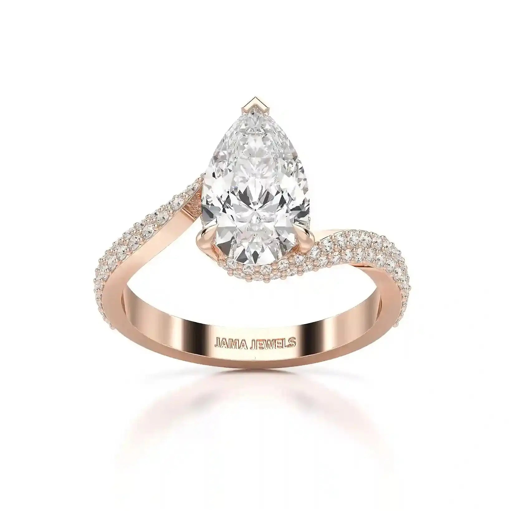 2.55 CT Pear Cut Twisted Ring with Round Diamonds Jama Jewels