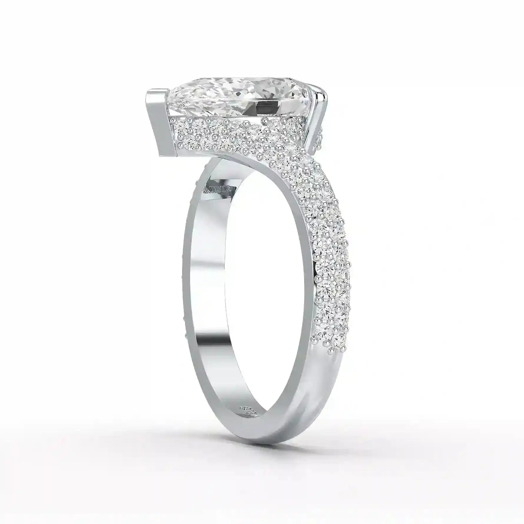 2.55 CT Pear Cut Twisted Ring with Round Diamonds Jama Jewels