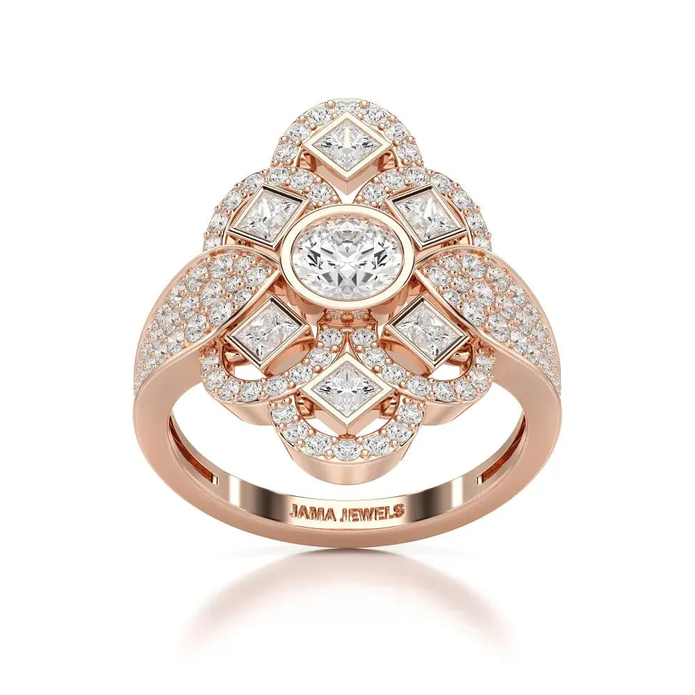 1.70 CT Princess & Round Diamonds Floral Cluster Ring Jama Jewels