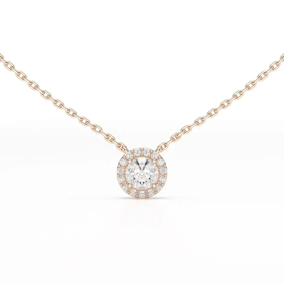 0.60 CT Round Cut Halo Lab Diamond Chain Pendant Jama Jewels