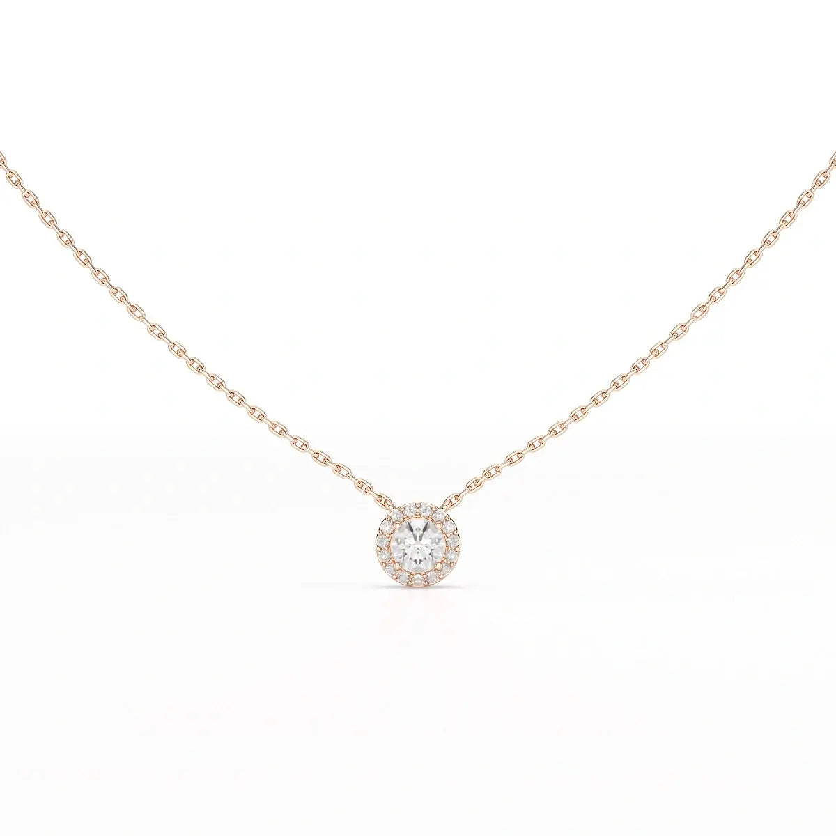 0.60 CT Round Cut Halo Lab Diamond Chain Pendant Jama Jewels