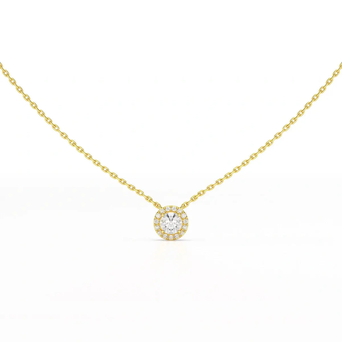 0.60 CT Round Cut Halo Lab Diamond Chain Pendant Jama Jewels