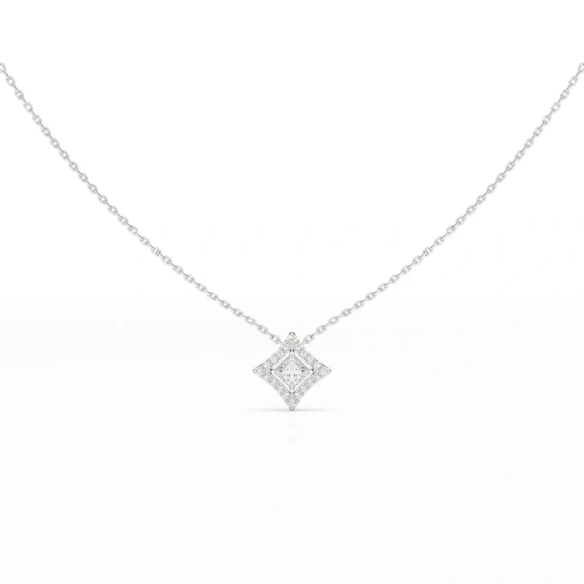 0.70 CT Princess Cut Halo Chain Pendant with Round Diamonds Jama Jewels