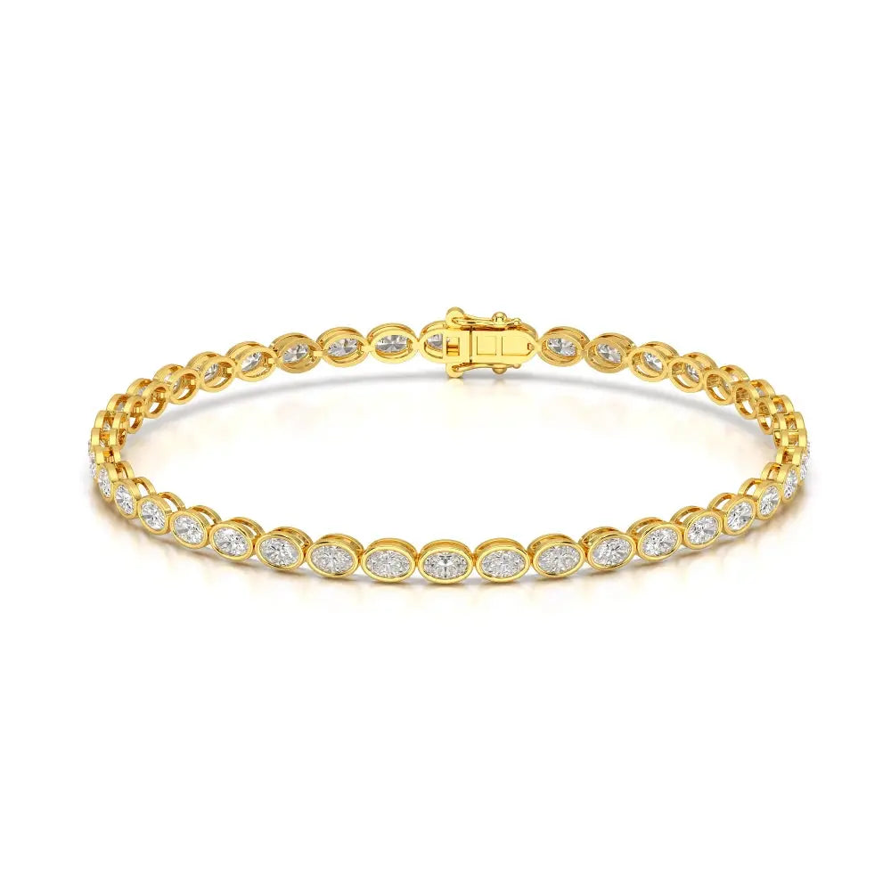 5.25 CT Oval Cut Diamond Bezel Tennis Bracelet Yellow Gold