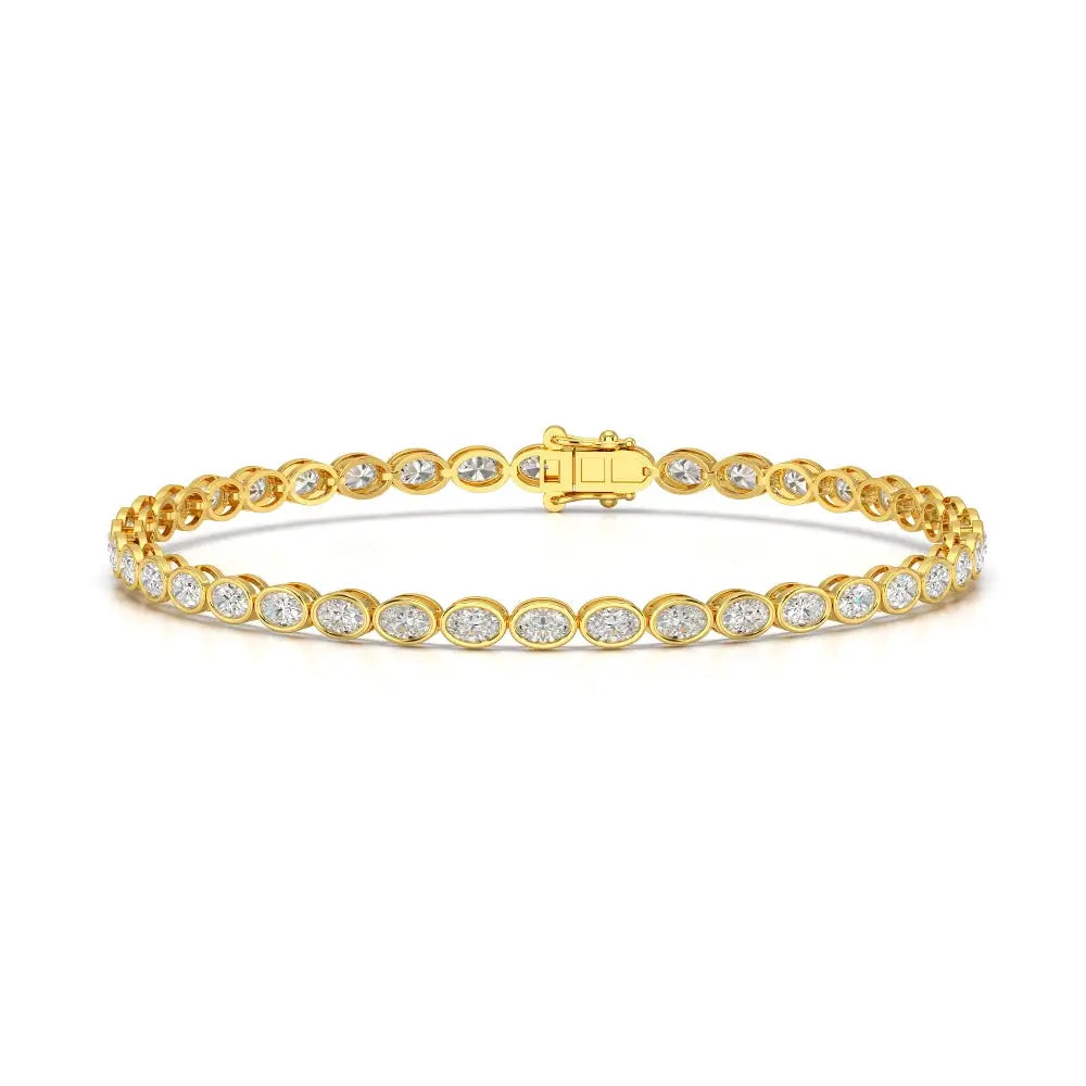 5.25 CT Oval Cut Diamond Bezel Tennis Bracelet Yellow Gold