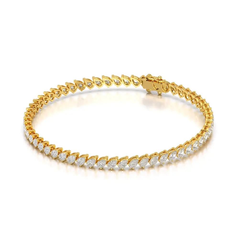 5.30 CT Pear Cut Diamond Bezel Tennis Bracelet Yellow Gold
