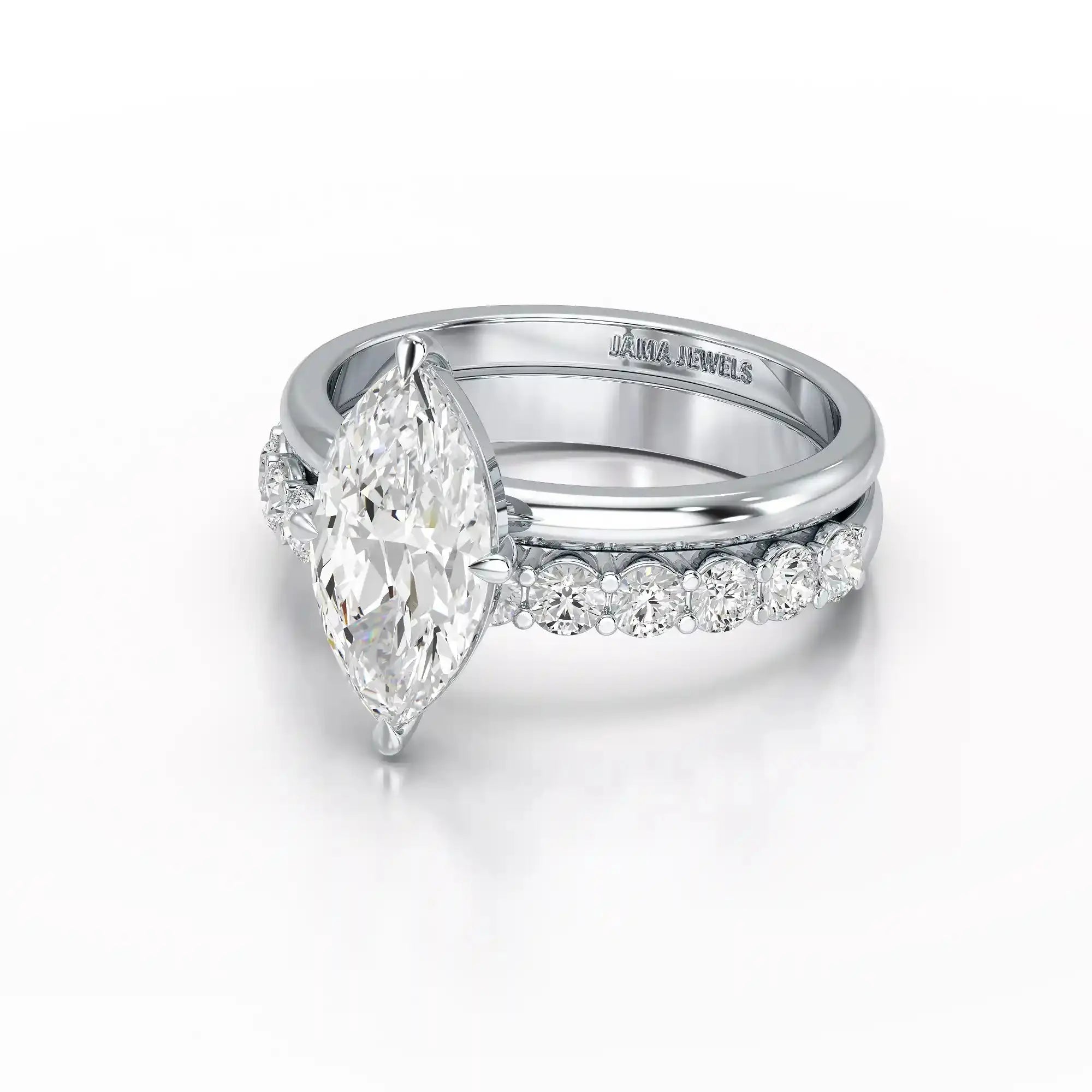 2.65 CT Marquise Cut Double Solitaire Ring with Side Diamonds Jama Jewels