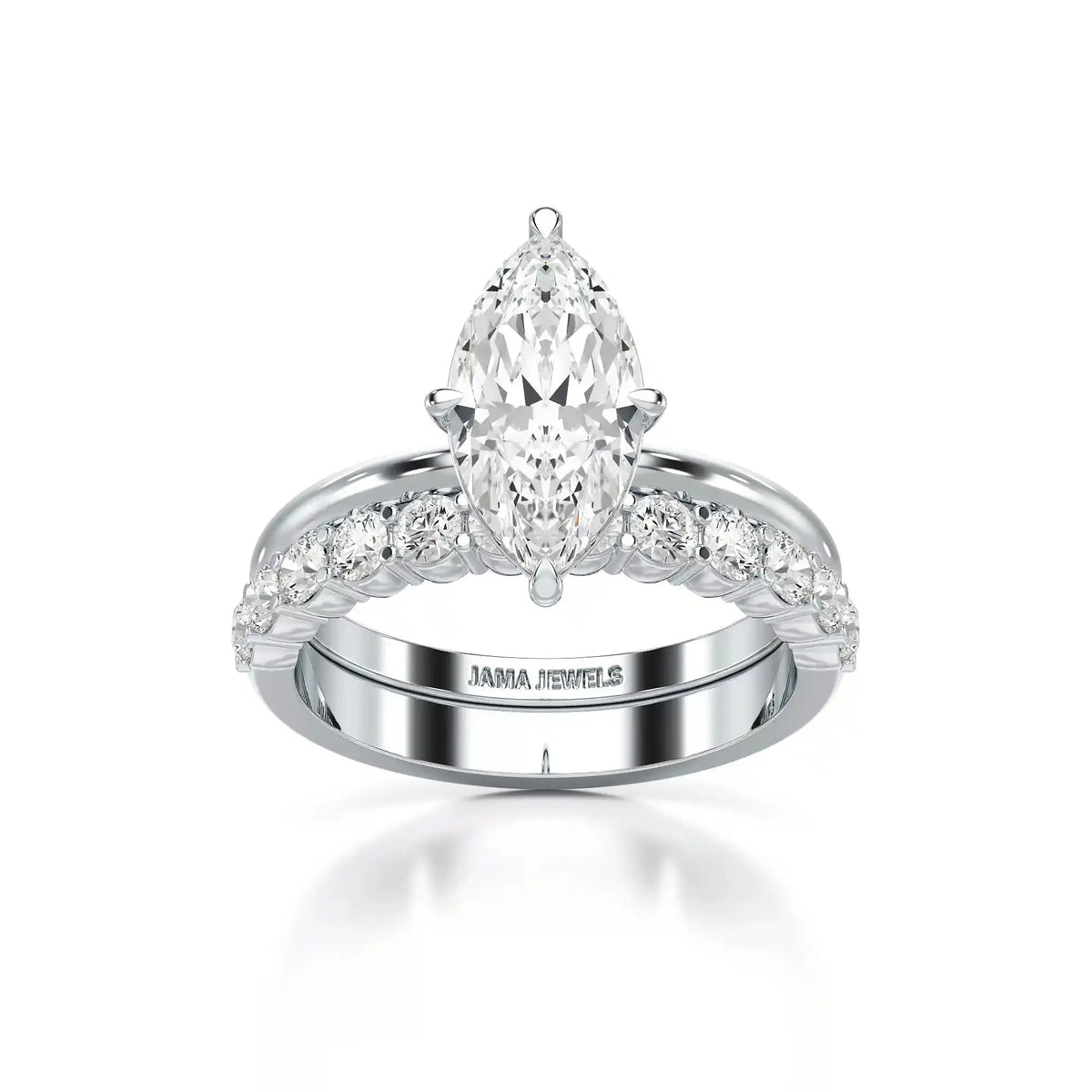 2.65 CT Marquise Cut Double Solitaire Ring with Side Diamonds Jama Jewels