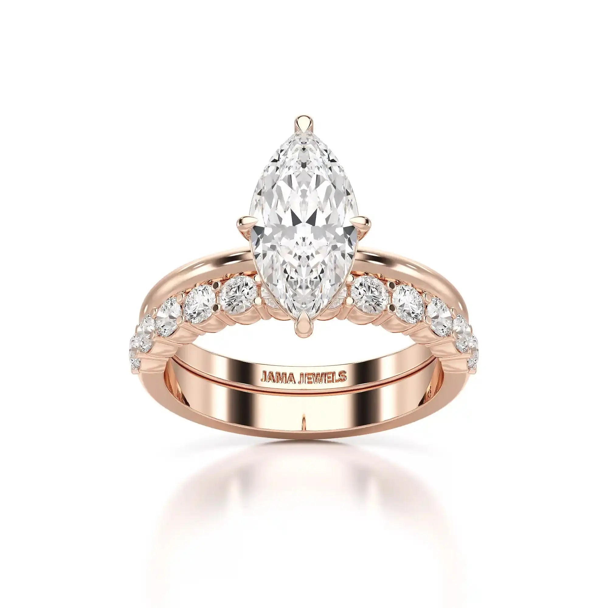 2.65 CT Marquise Cut Double Solitaire Ring with Side Diamonds Jama Jewels