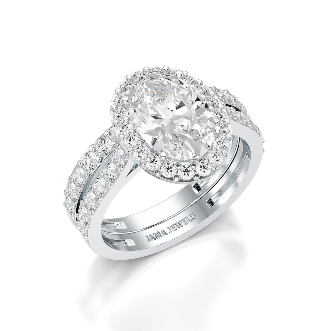 3.05 CT Oval Diamond Pavé Halo Twin Ring