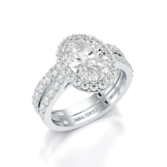 3.05 CT Oval Diamond Pavé Halo Twin Ring