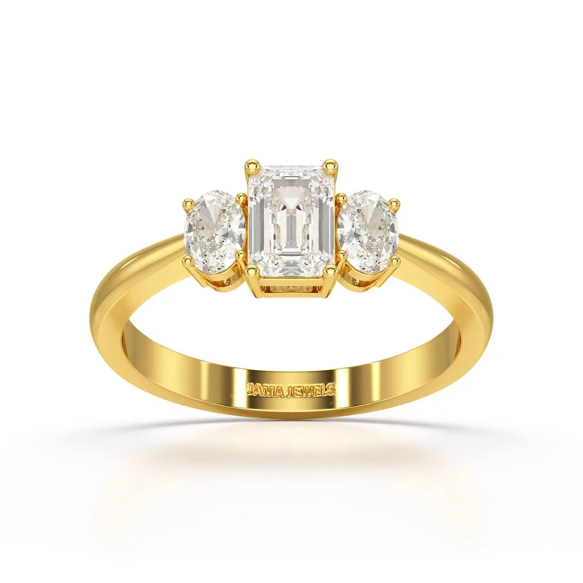 1.3 CT Three Stone Emerald Oval Cut Lab Diamond Ring