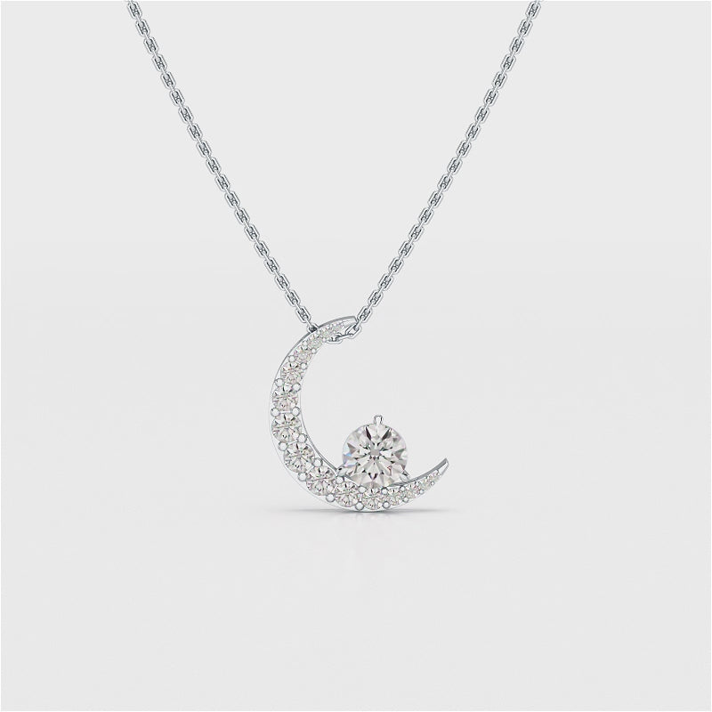 1.7 CT Lab Diamond Moon Shaped Round Chain Pendant