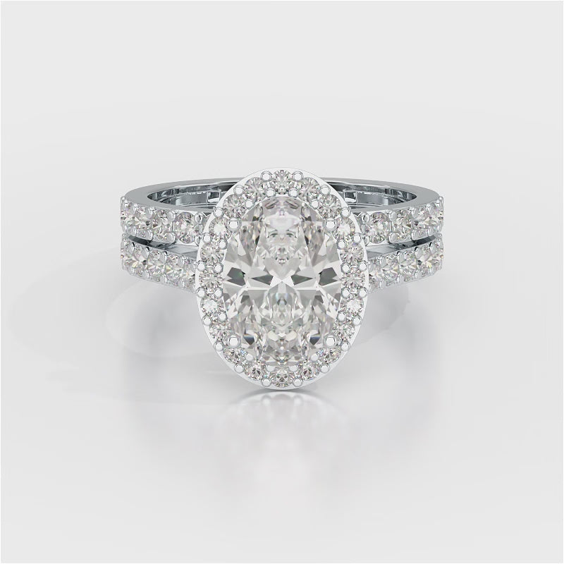 3.05 CT Oval Diamond Pavé Halo Twin Ring